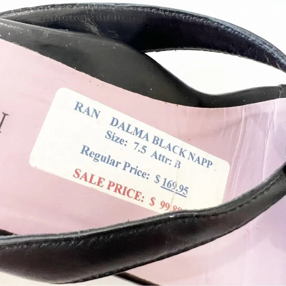Rangoni Dalma Black Napa Leather Sandals Floral Mini Wedge Women’s Size 7.5 $170 - Picture 4 of 12